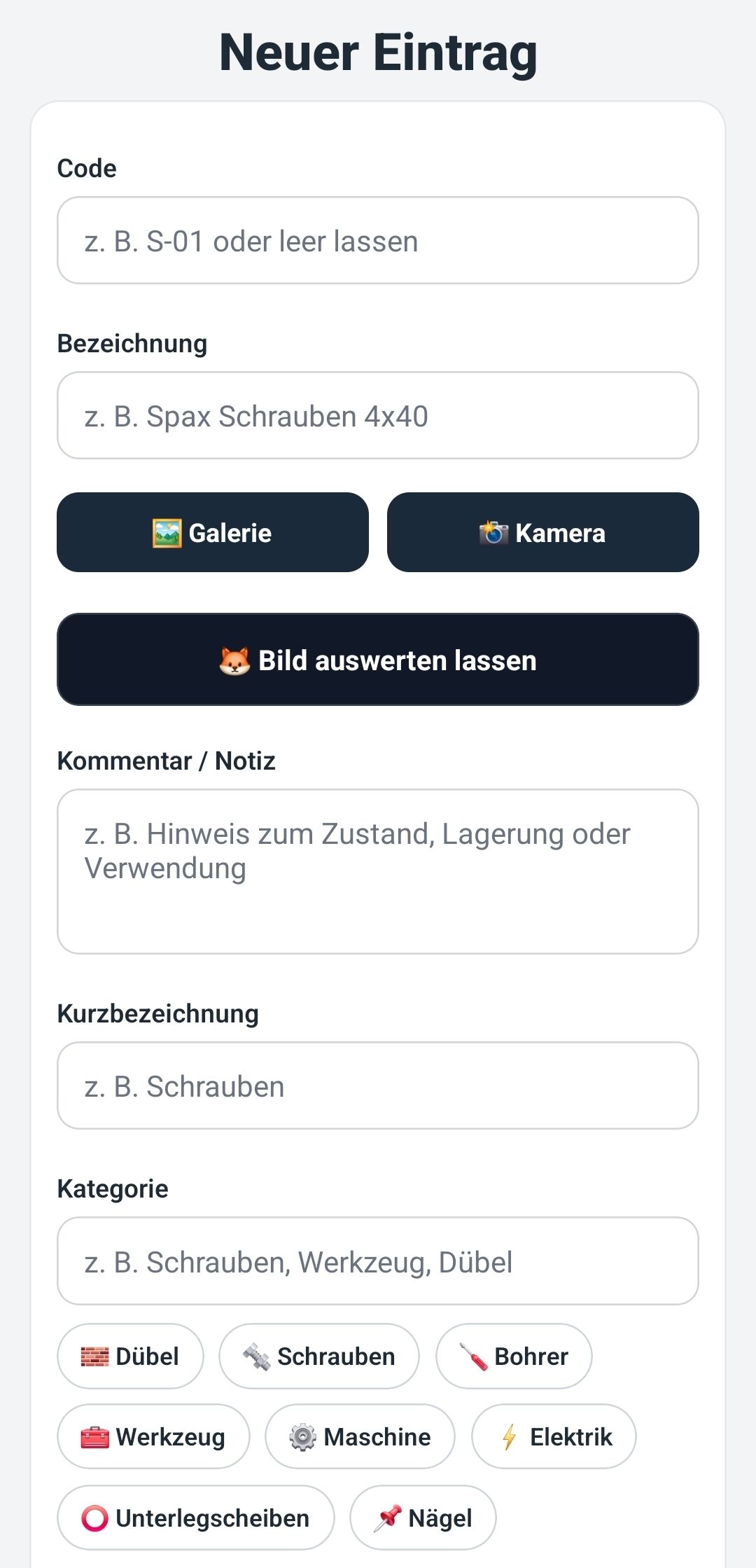 Screenshot Neuer Eintrag in WerkFuchs Pro